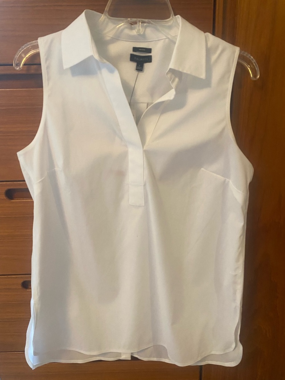 Talbots White Sleeveless No-Iron Back-Button Shirt